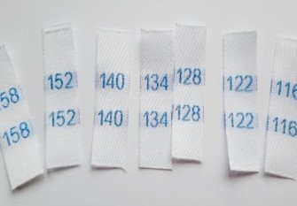 Labels for clothing sizes 116 - 164