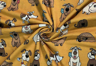 Medvilninis trikotažas (jersey) Šuniukai geltoname