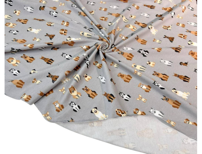 Cotton jersey Puppies in grey pigiau