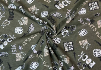 Medvilninis trikotažas (jersey) Užrašai chaki