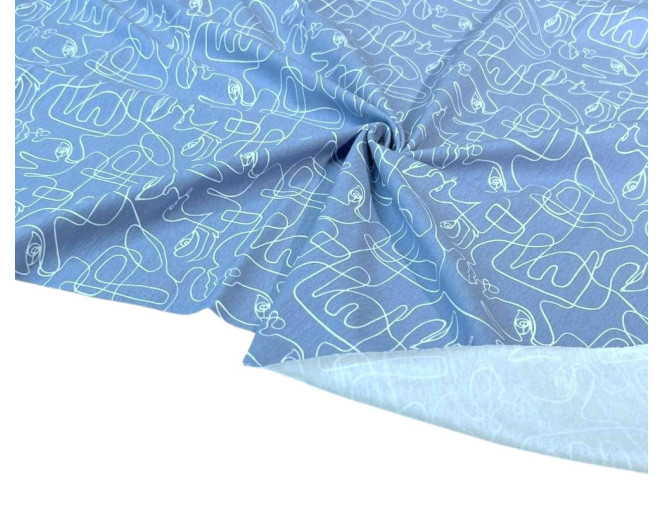 Medvilninis trikotažas (jersey) Veidai mėlyname pigiau