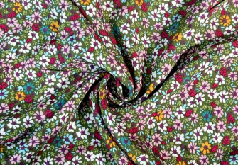 Viscose fabric Coloured flowers in green