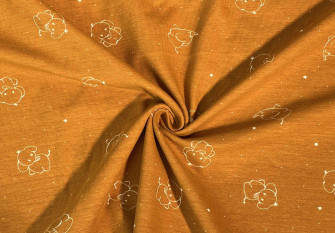 Medvilninis trikotažas (jersey) Drambliukai oranžiniame