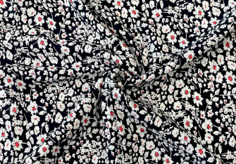 Viscose fabric White flowers in dark blue