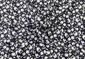 Viscose fabric White flowers in dark blue
