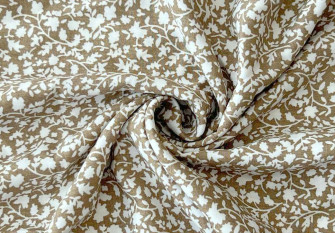 Viscose fabric White flowers in beige