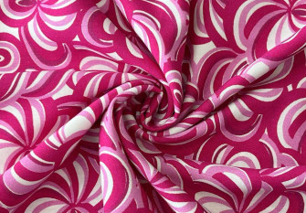 Viscose fabric Pink patterns in white
