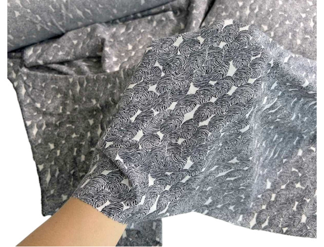 Dress fabric Black patterns in white pigiau