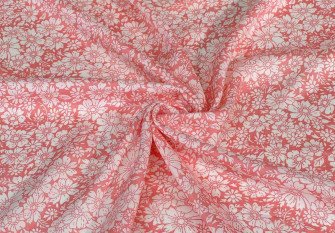 Viscose fabric White flowers in pink