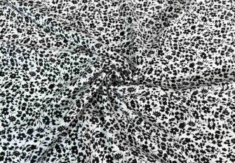 Viscose fabric Black flowers in white