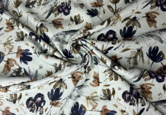 Linen with viscose Flowers in teal