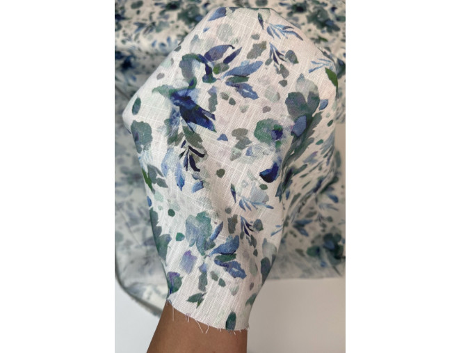 Linen with viscose Greenish-blue spots pigiau