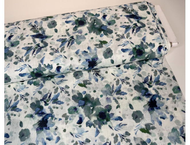 Linen with viscose Greenish-blue spots internetu