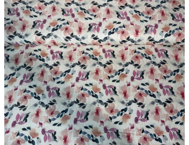 Linen with viscose Orange flowers internetu