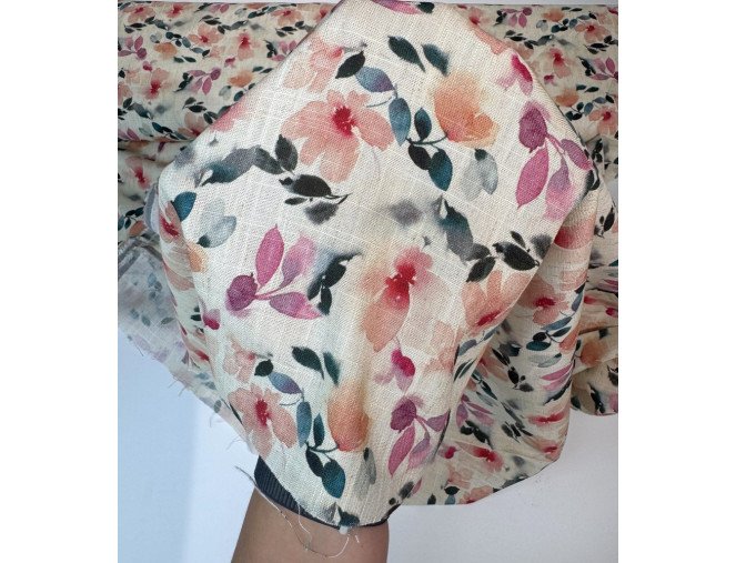 Linen with viscose Orange flowers pigiau