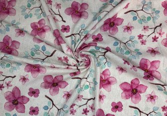 Linen with viscose Pink flowers