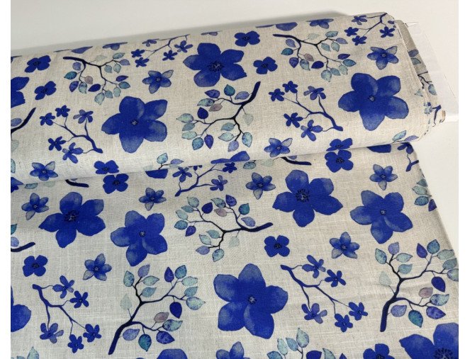 Linen with viscose Blue flowers pigiau