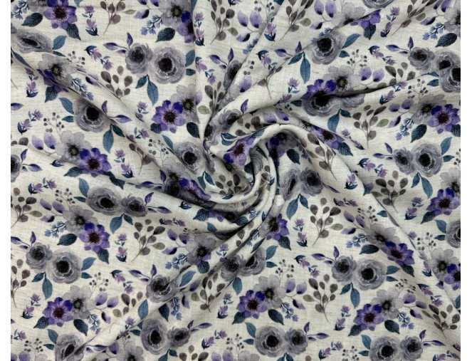 Linen with viscose Violet grey flowers