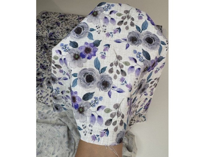 Linen with viscose Violet grey flowers internetu