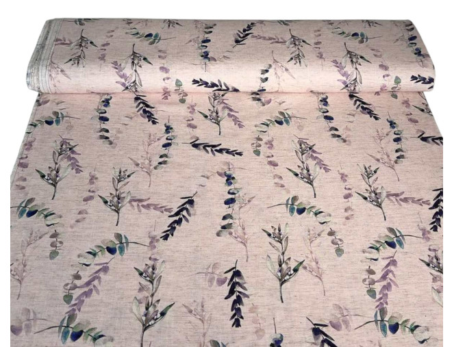 Linen with viscose Eucalyptus leaves in pink internetu
