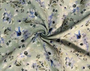 Linen with viscose Blue flowers in green
