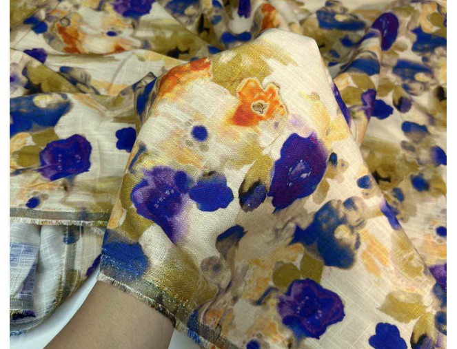 Linen with viscose Spilt flowers in yellow pigiau