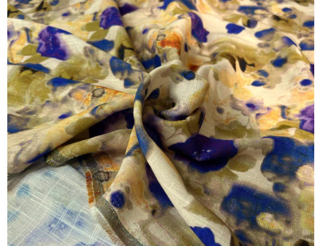 Linen with viscose Spilt flowers in yellow internetu