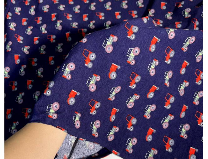 Cotton jersey Tractors in dark blue pigiau