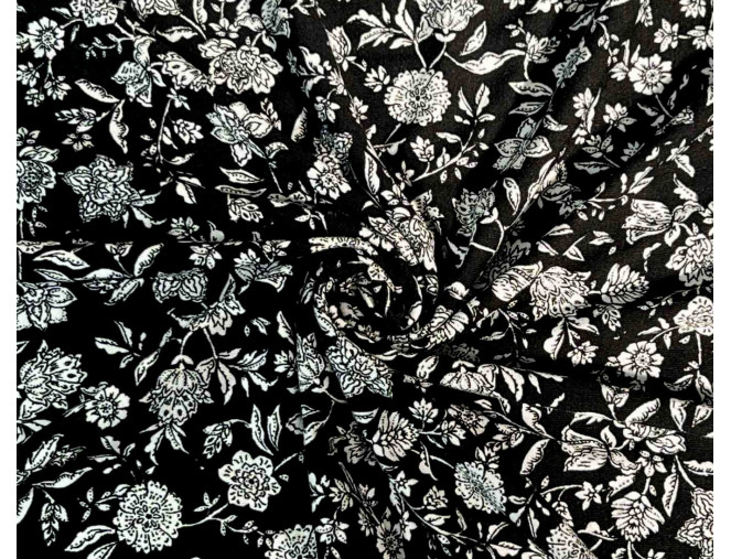 Viscose jersey White flowers in black
