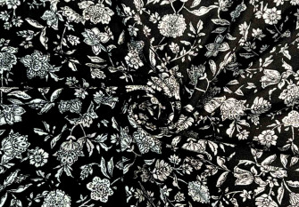 Viskozinis trikotažas (jersey) Baltos gėlės juodame