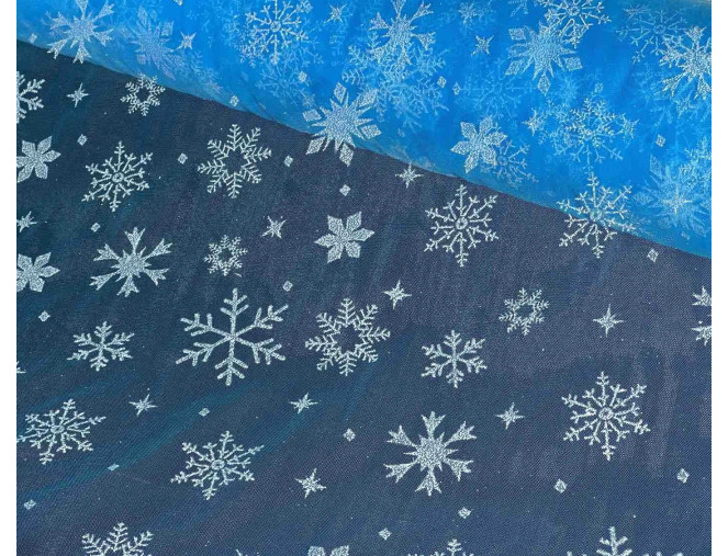 Tulle with shiny snowflakes White
