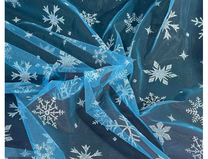 Tulle with shiny snowflakes White pigiau