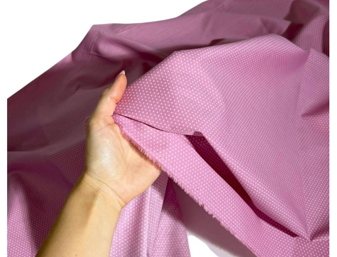 Poplin fabric White polka dots in pink internetu