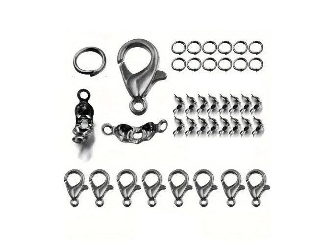 Užsegimų - užbaigimo detalių rinkinys 150vnt Tamsinto nikelio