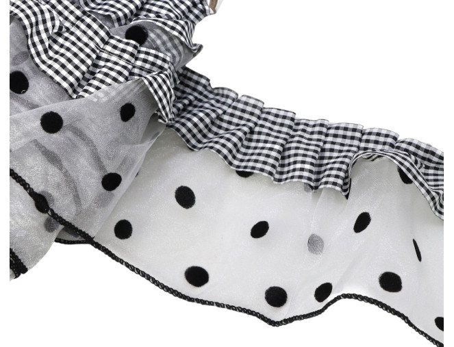 Dekoratyvinė organzos juostelė Juodi taškeliai 110mm