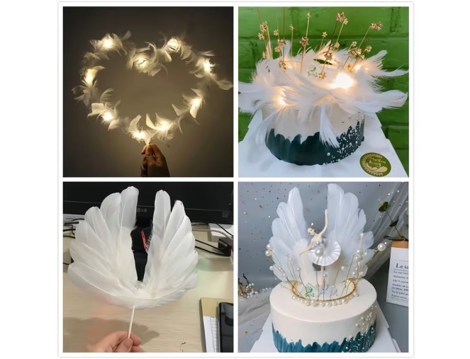 Decorative feathers, 50 pieces, white pigiau