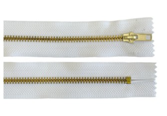 Metalinis užtrauktukas 12cm Baltas su auksiniais dantukais 3d.