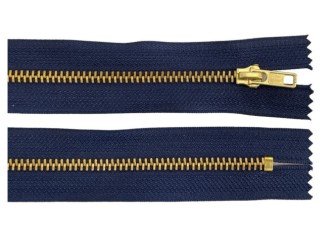 Metalinis užtrauktukas 16cm Tamsiai mėlynas su auksiniais dantukais 4d.