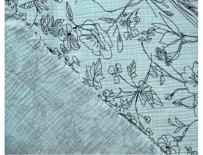 Muslin with floral patterns in mint green internetu