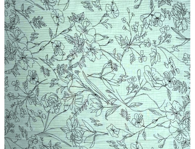 Muslin with floral patterns in mint green pigiau