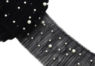 Pleated ribbon with pearls 90mm Black