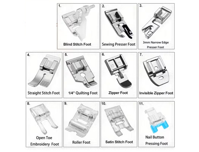 Sewing foot set, 11 pcs. internetu