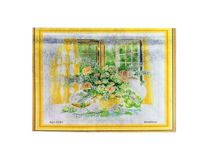 Embroidery Picture with Threads, 40x50 cm, Flowers