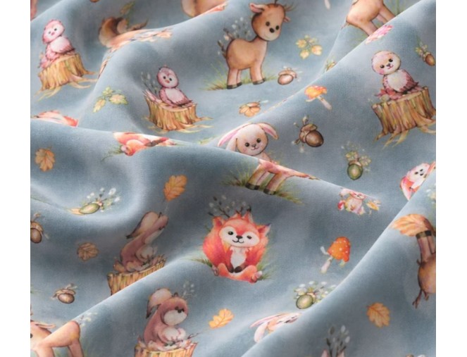 Softshell fabric: Forest Animals in Blue