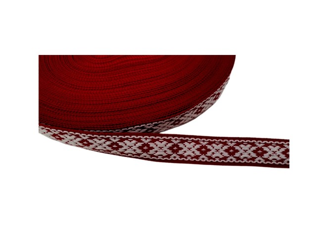 Tautinė juostelė 15mm Bordo balta