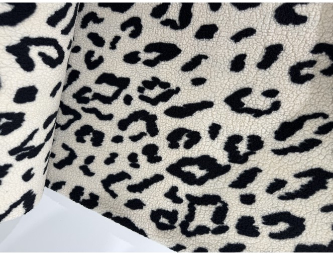 Teddy fabric with leopard print in cream, 320 g/sq m. pristatymas per 1-4 d.d.