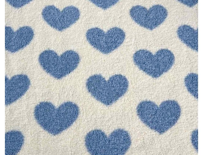 Teddy fabric Blue hearts on cream background pigiau