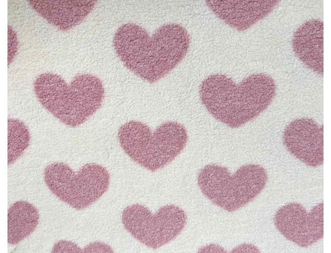 Teddy fabric Pink hearts in cream pigiau