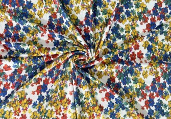 Viscose knitwear: Colorful flowers on white